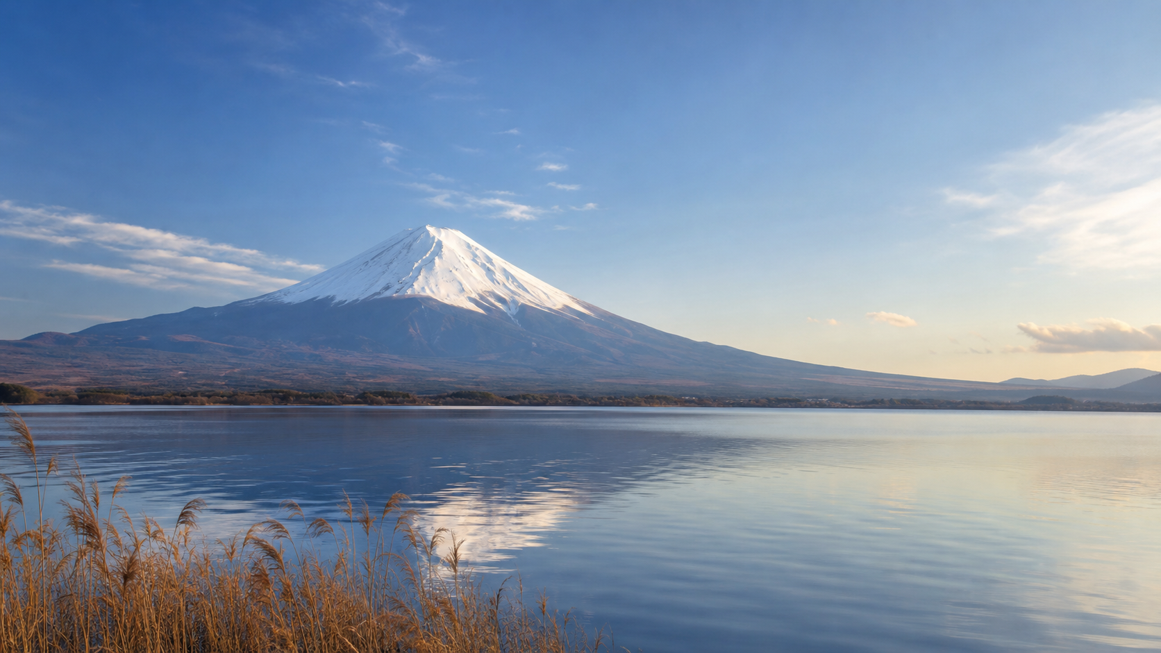 湖畔から望む富士山のイメージ
