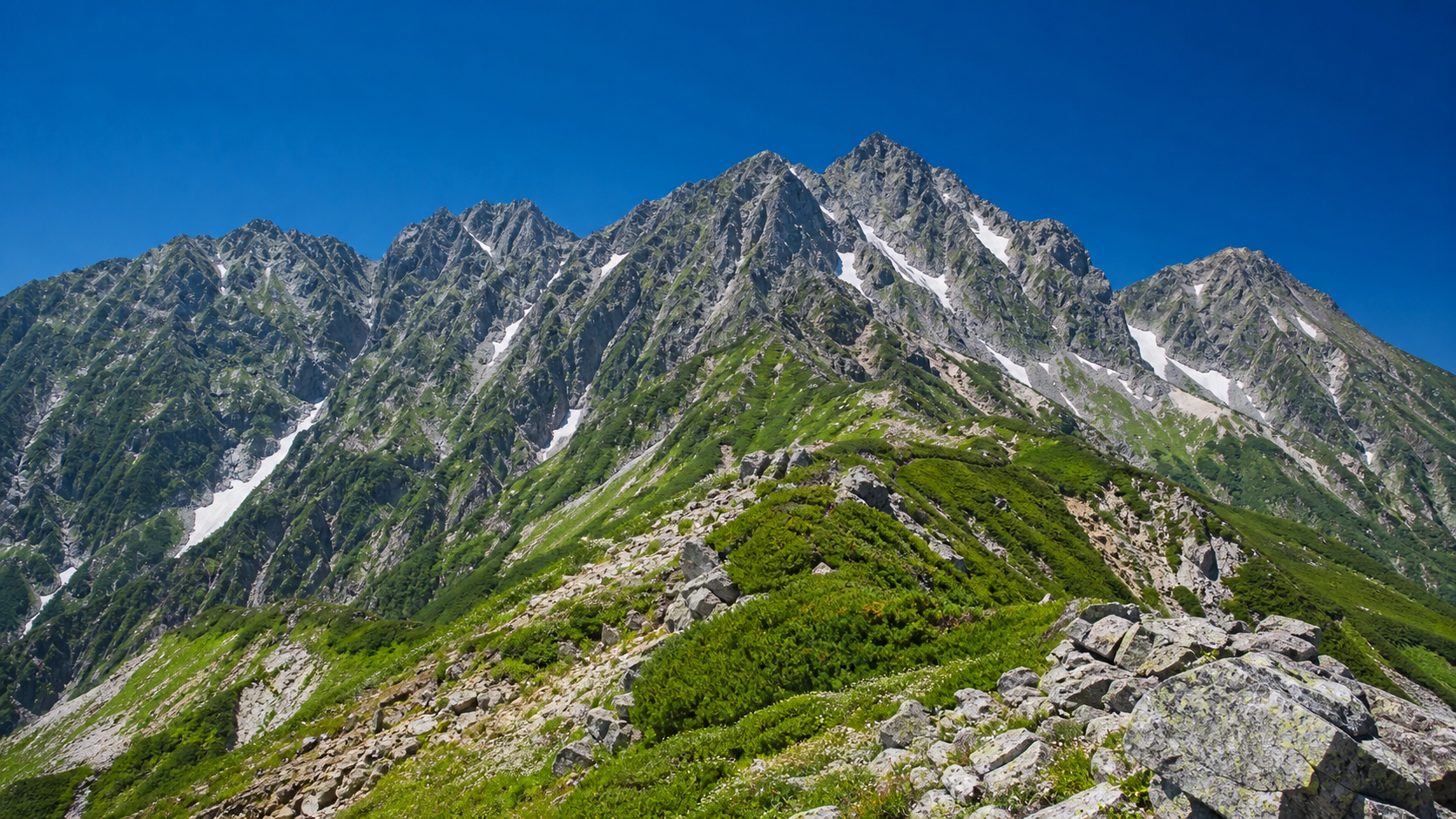 鋭い岩稜と高山帯を望む五竜岳のイメージ