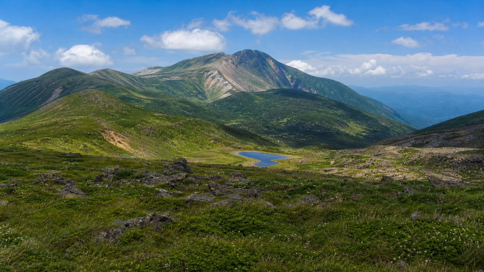 湿原と火山性の稜線を望む八甲田山のイメージ