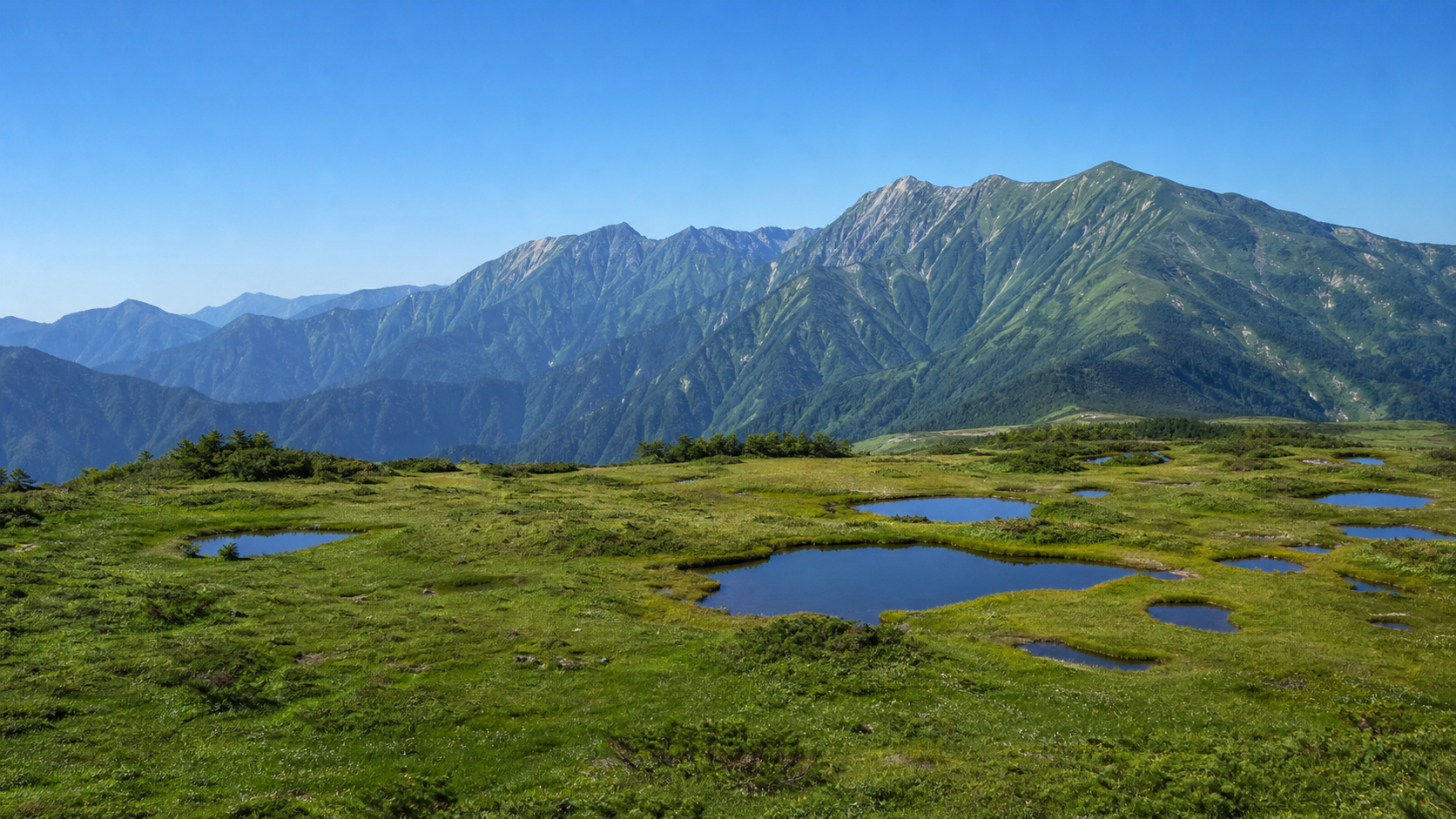 山頂湿原と池塘の景観を望む平ヶ岳のイメージ