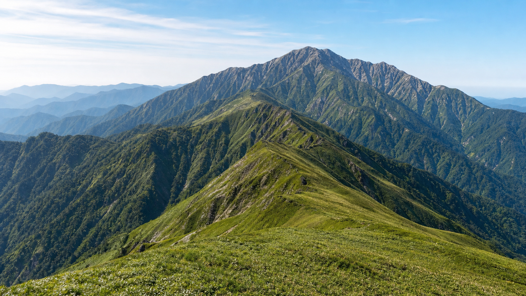 笹原と広い稜線景観を望む剣山のイメージ